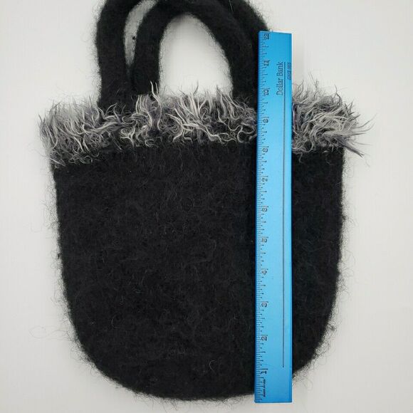 Handcrafted Small Tote Black and Gray Purse Hand Bag Wool Felt Artisanal 10" - Picture 11 of 11